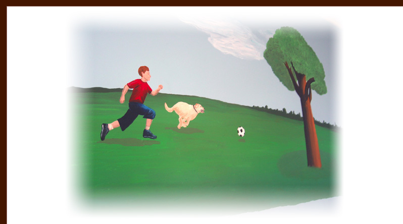 Boy, dog, park mural