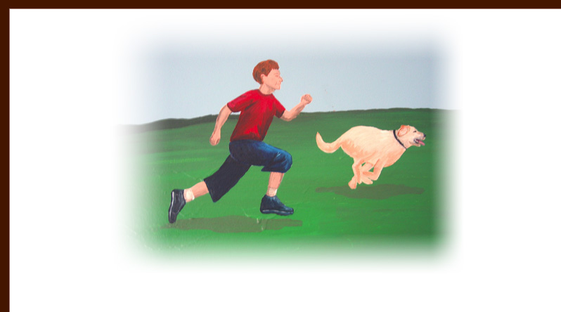 Boy, dog, park mural